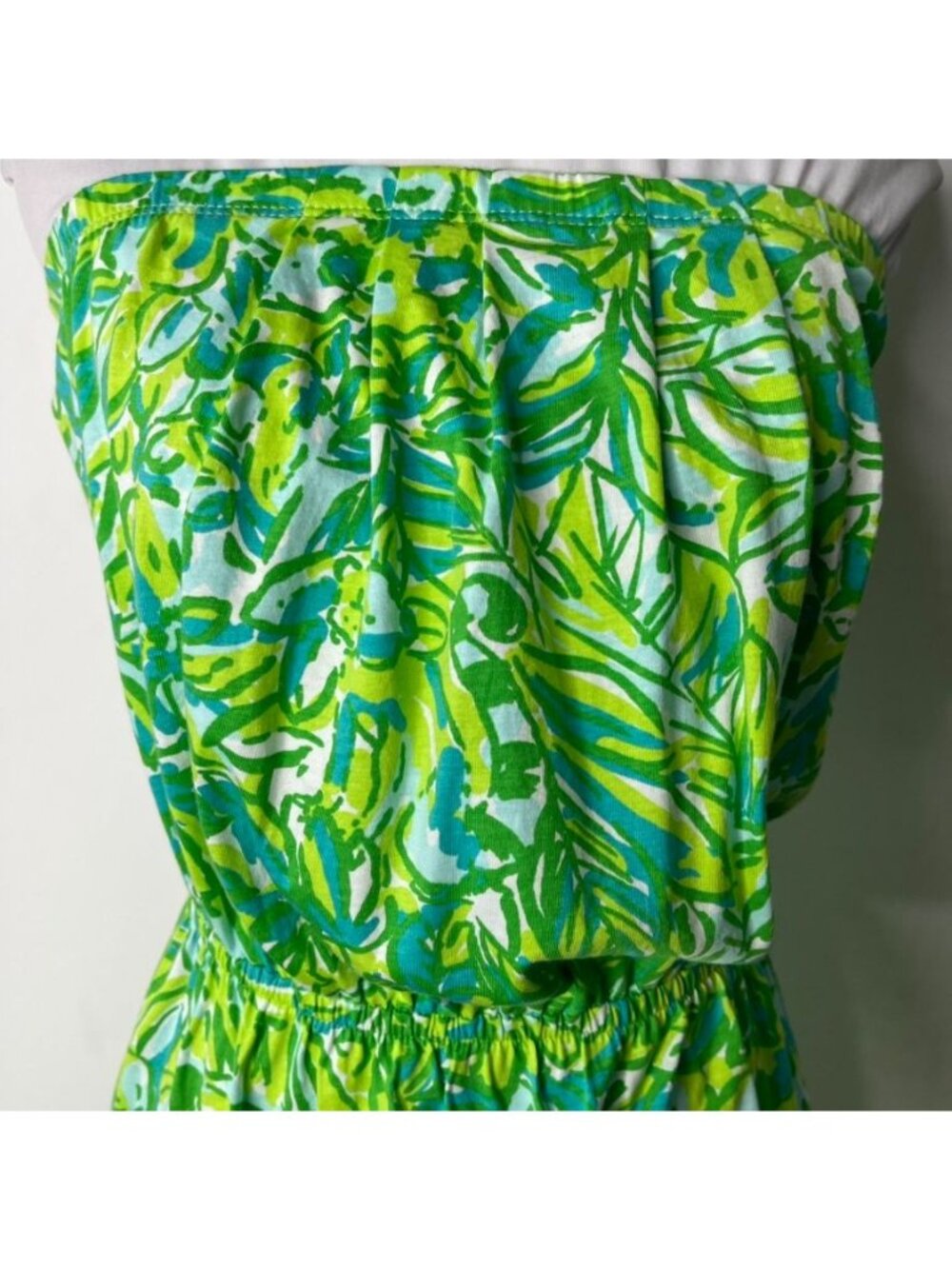 Lilly Pulitzer Windsor Strapless Dress Small Green Palm Print Pima Cotton Pocket - Picture 2 of 8